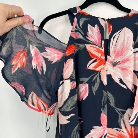 Eliza J Womens Floral Lined Chiffon Cold Shoulder‎ Shift Dress Black Pink Size 6 - Picture 7 of 14